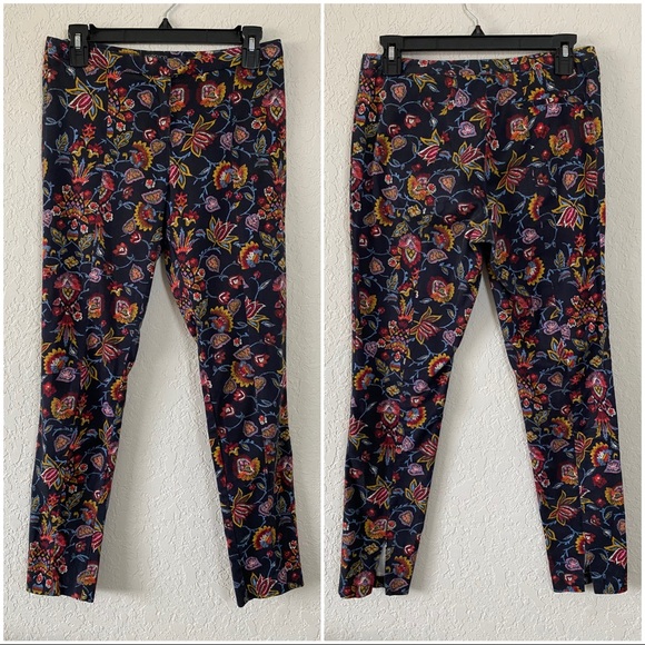 Topshop Navy Floral Skinny Dress Pants Size 6 - Picture 2 of 9